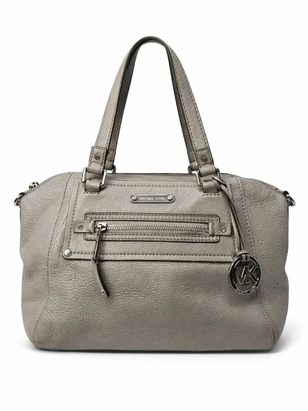 Michael Kors Pebbled Leather Satchel Tote Shoulder Bag Gray